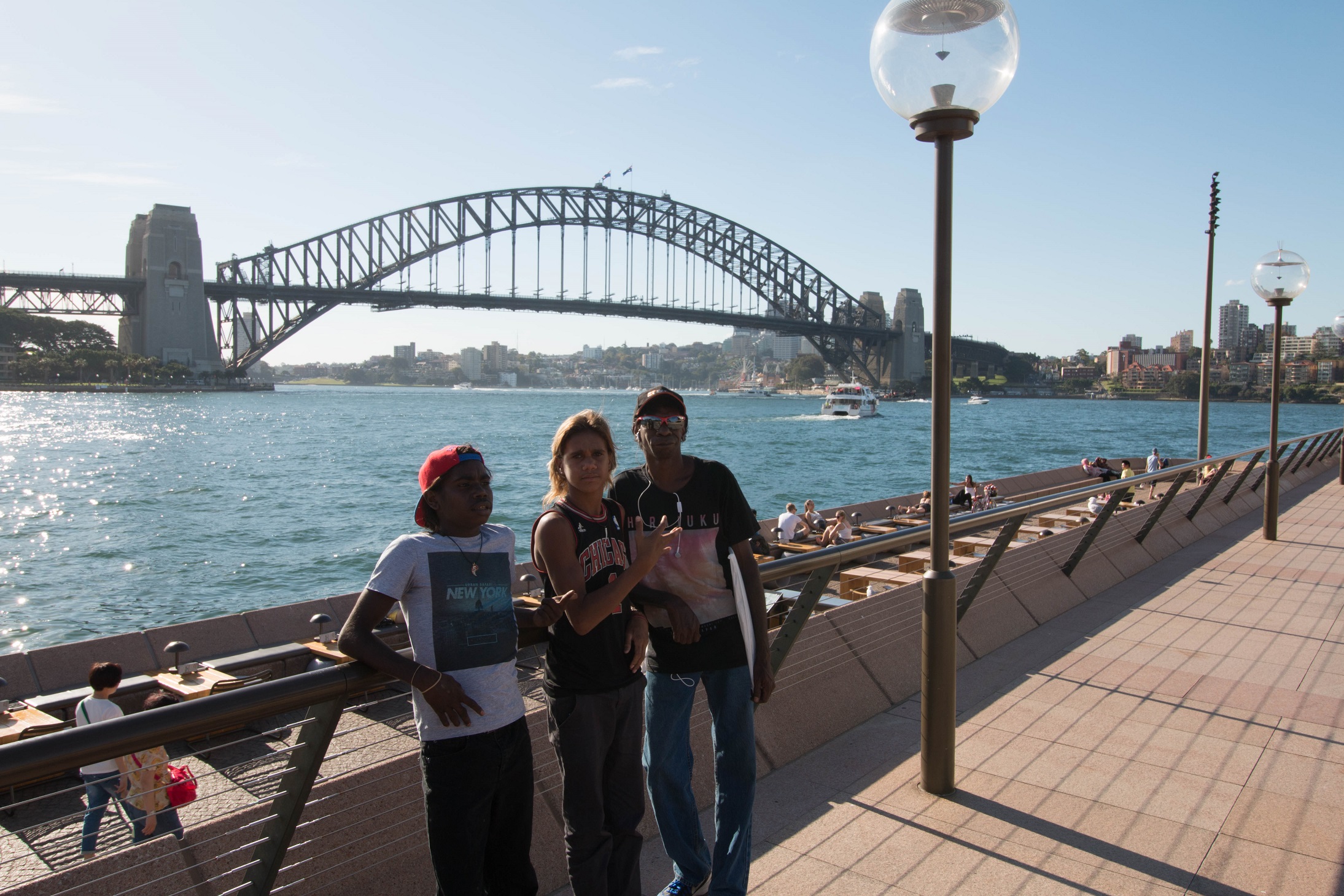 Lester Gumbula, Nehemiah Farrell and Kelvin Rogers at the Sydney Harbour Bridge