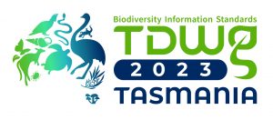 green and blue logo depicting Australian native animals in the shape of Australia for TDWG conference
