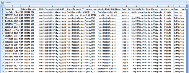 Example of a saved data.csv file Example of a saved data.csv file