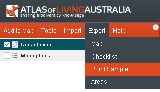 Export Point Sample menu option Export Point Sample menu option