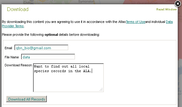 Export Point Sample download dialogue window Export Point Sample download dialogue window