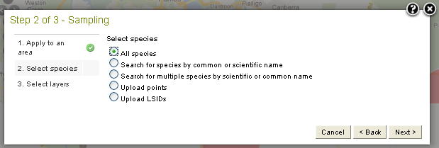 Select species, point locations or LSIDs Select species, point locations or LSIDs
