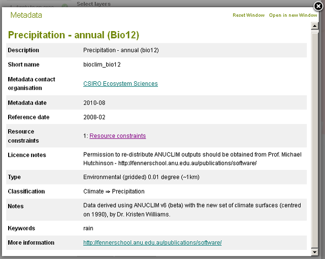 Metadata for the layer Precipitation - annual (Bio12) Metadata for the layer Precipitation - annual (Bio12)